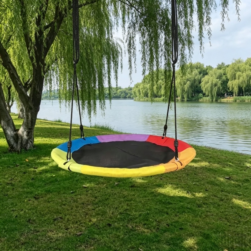 Kids Outdoor Hammock Swing - 円形オックスフォードネットキャンバス子供用ハンモック吊り下げロープスイング屋外ツール公園キャンプバルコニー裏庭庭遊び場セット