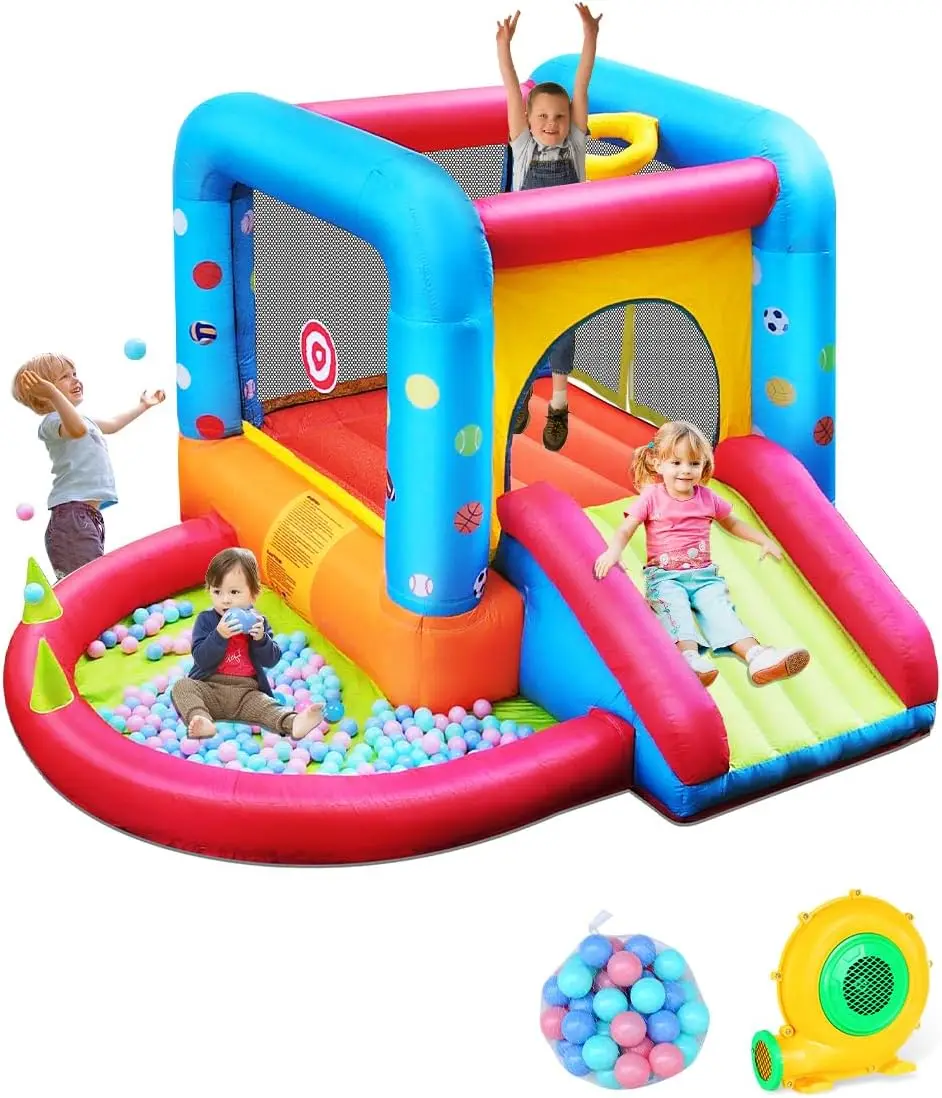 Kids Outdoor Jump House - Step4Fun インフレータブルバウンスハウス、子供用キャッスルスライドバウンサー、屋外および屋内パーティー用、ベビー向け裏庭ウォータージャンプ