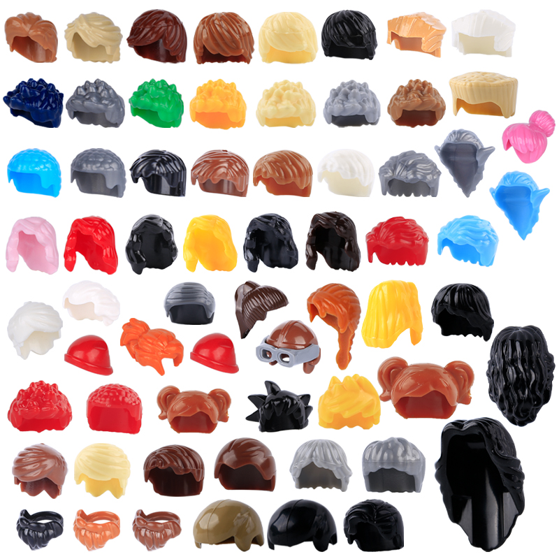 Lego Set City - 市フィギュアヘアアクセサリービルディングブロックボディパーツカーリー帽子髪型男の子女の子ロングショート赤ピンクレンガおもちゃギフト