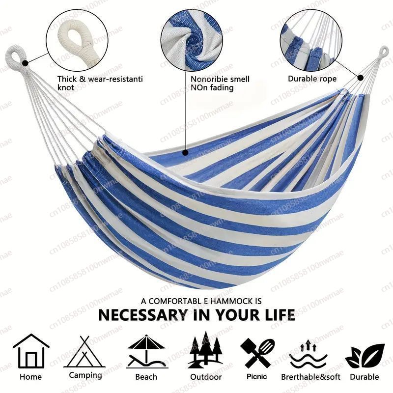 Kids Outdoor Hammock Swing - ダブルキャンバススティックレスシングルハンモックアウトドアキャンプ屋内子供用スイング厚みのあるストライプハンモック転倒防止