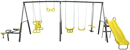 Kids Outdoor Swing And Slide - サンプレイグラウンド メタルA Fe キッズスイングセット 屋外裏庭プレイセット付き スライド、シーソー、グライダー、スイング付き