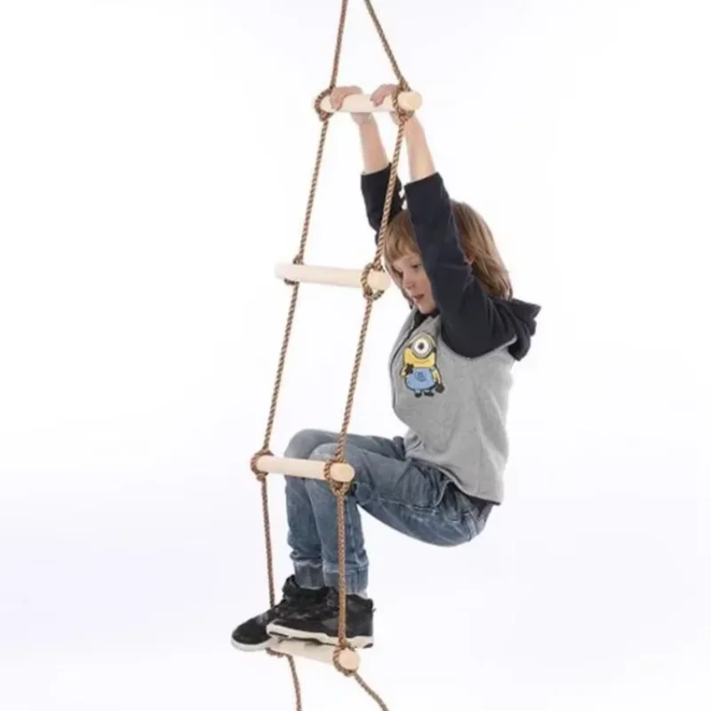 Kids Outdoor Swing And Slide - 子供用木製ロープはしご、キッズスイング、屋内外兼用ゲームおもちゃ、遊び場、裏庭フィットネスゲーム、エンターテイメント