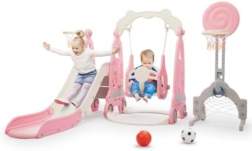 Kids Outdoor Swing And Slide - 6 in 1幼児用滑り台とブランコプレイセット、1歳から8歳までの幼児向け屋内外兼用キッズスライド遊具、幼児用滑り台