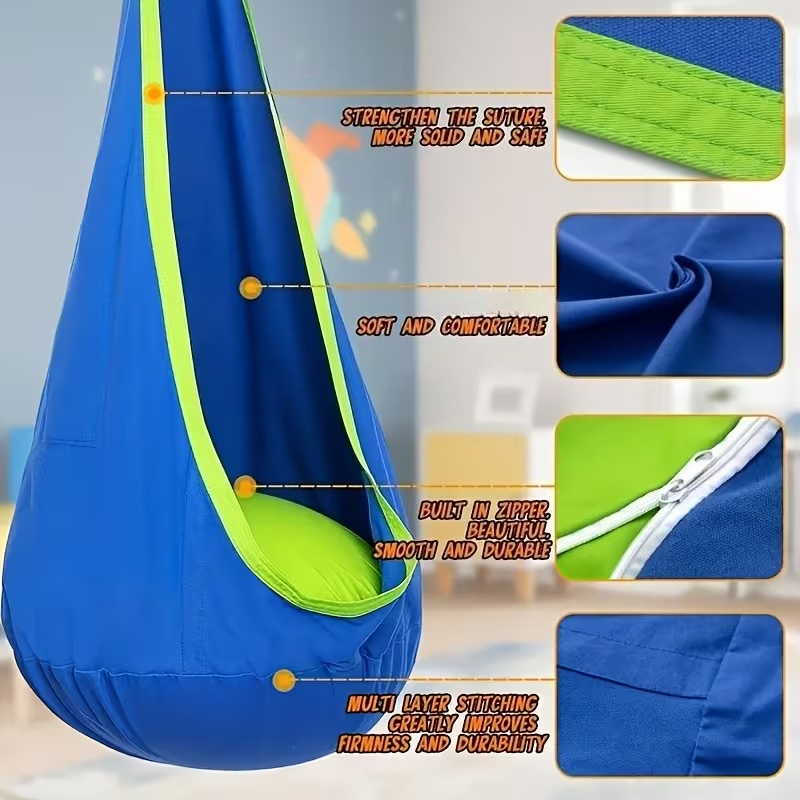 Kids Outdoor Hammock Swing - 子供用ハンギングチェア屋内屋外用子供用スイング、インフレータブルクッション付きナイロン生地ハンモックチェア、庭での楽しいレジャーに最適