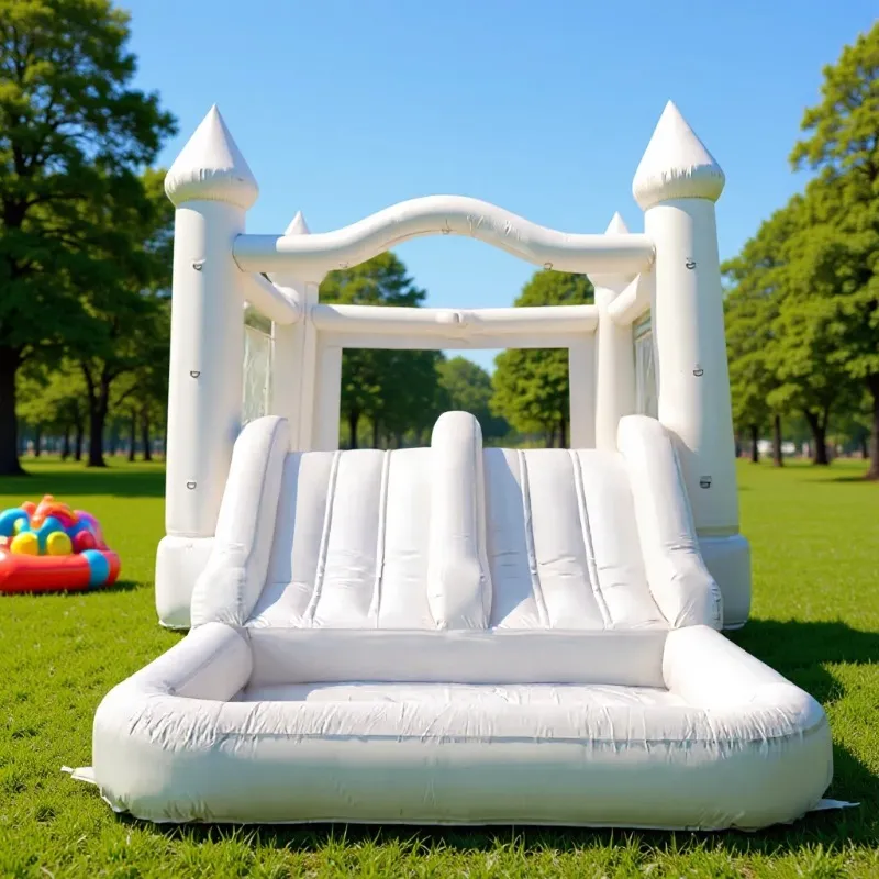 Kids Outdoor Jump House - 巨大な白いインフレータブルバウンスハウス、子供用スライド付き、屋外プレイセンター、家庭用ガーデンパーティー、ジャンピングキャッスル、遊園地