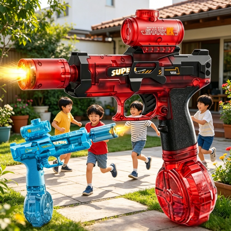 Kids Outdoor Storage - LED模擬発射子供用電動水鉄砲連続射撃自動水鉄砲夏屋外プールおもちゃ子供向け
