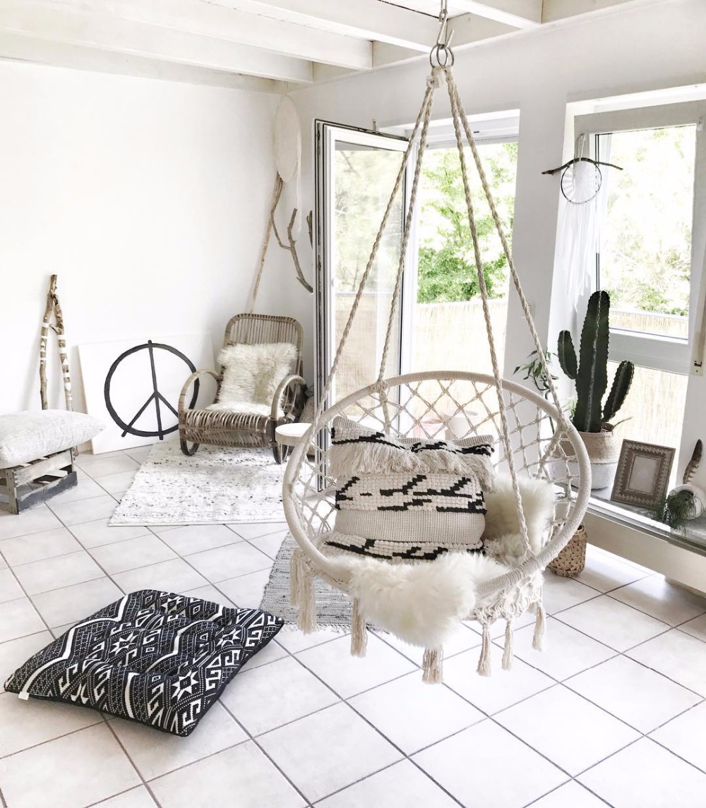 Kids Outdoor Hammock Swing - 2025 北欧ガーデン手作りニットラウンドハンモック屋外屋内寝室ベビーキッズハンギングチェア子供スイングホーム