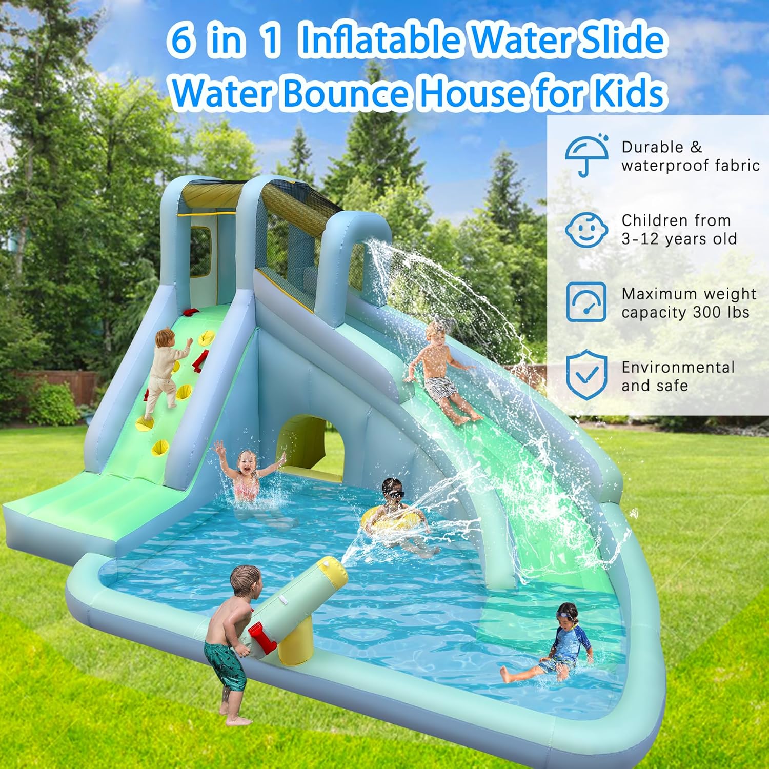 6in1 インフレータブルキッズバウンスハウス ウォーターパ - Kids Outdoor Climbing のレビューと価格