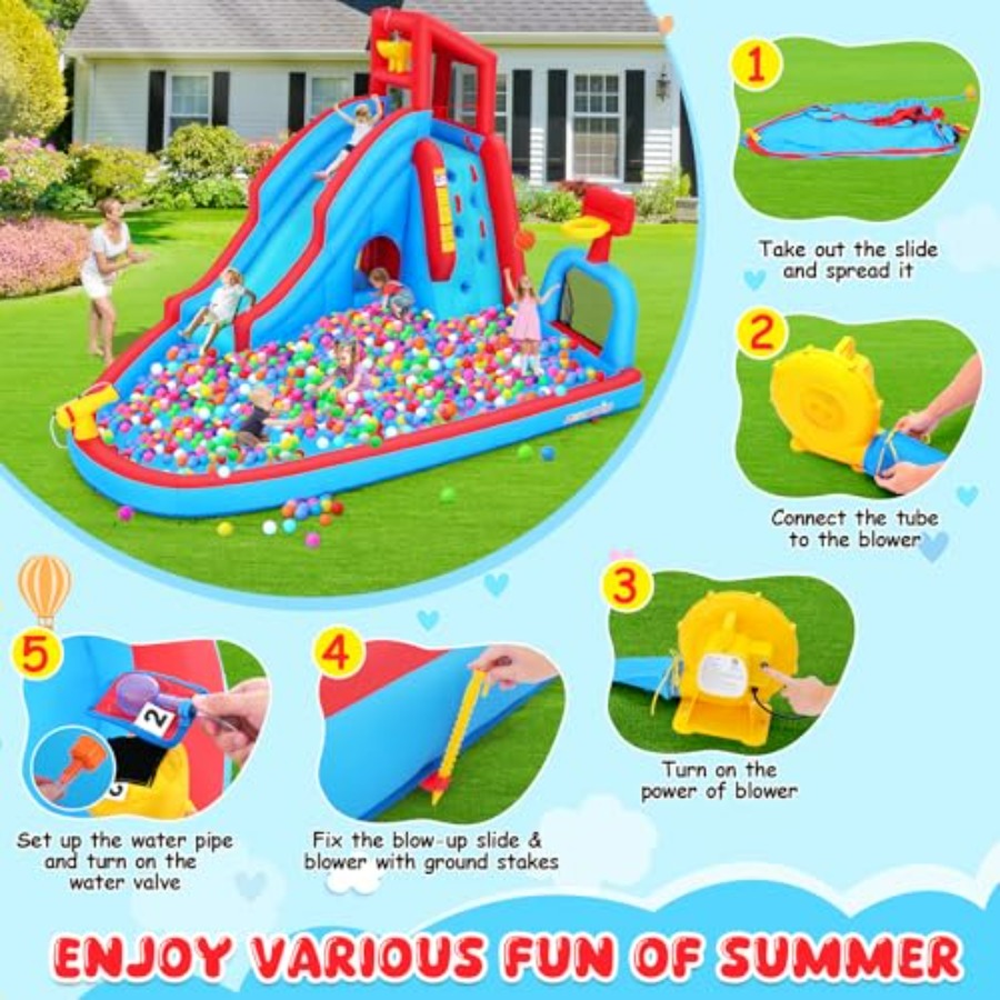 裏庭用屋外ウォータースライダー付きインフレータブルバウンスハ - Kids Outdoor Climbing のレビューと価格