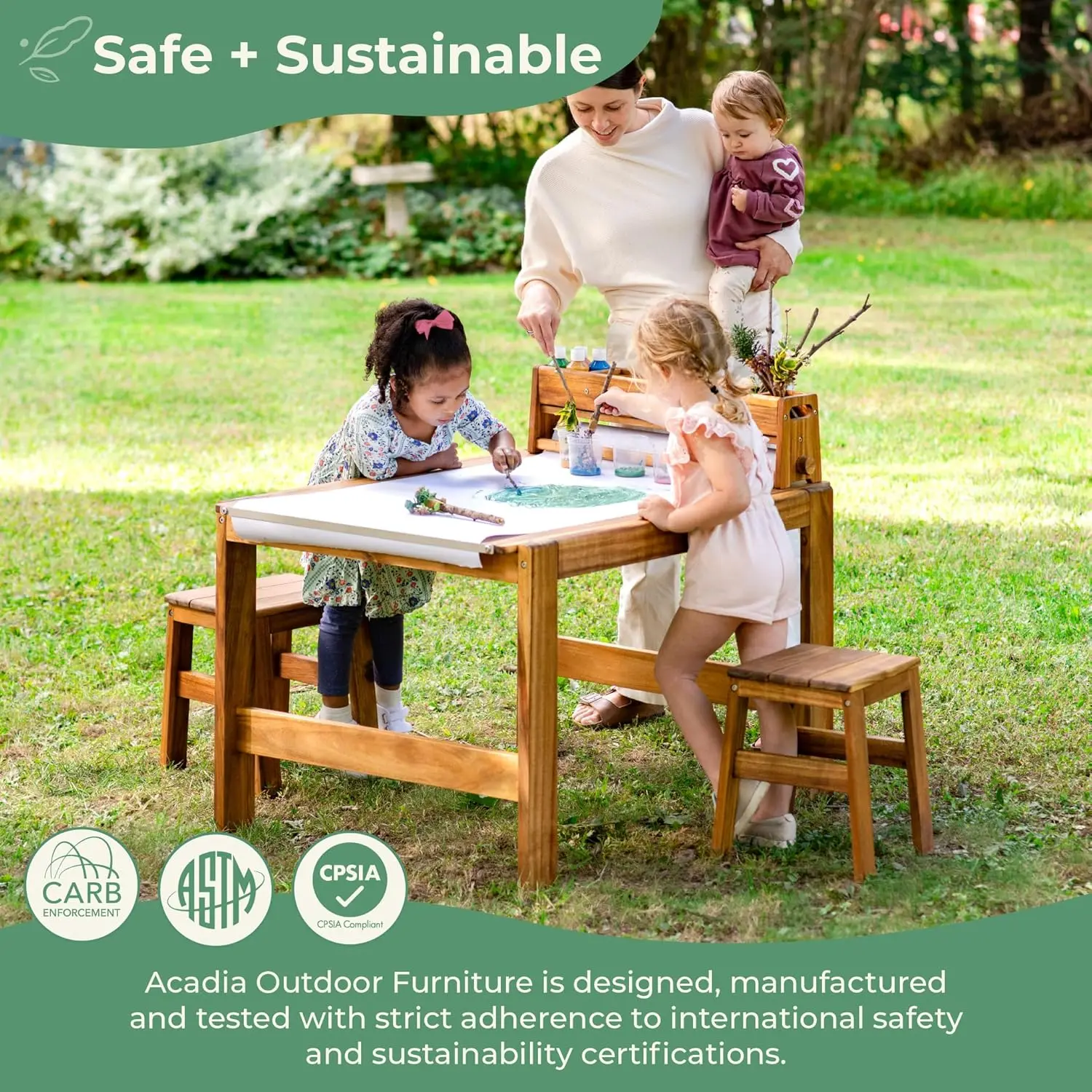 アカディア屋外用アートテーブル＆スツールセット：子供用アカシ - Kids Outdoor Table And Chairs のレビューと価格