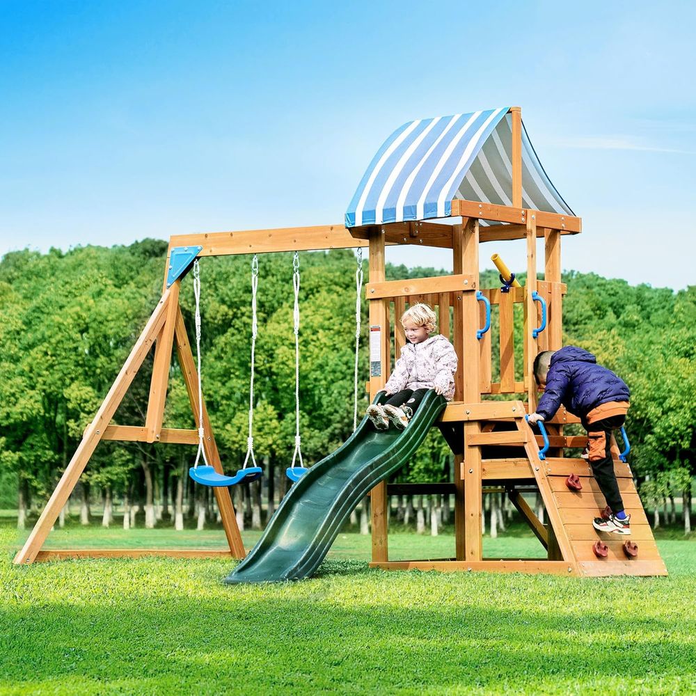 スイングツーチェアまたはアックヤード、木製スイング、2つのス - Kids Outdoor Swing And Slide のレビューと価格
