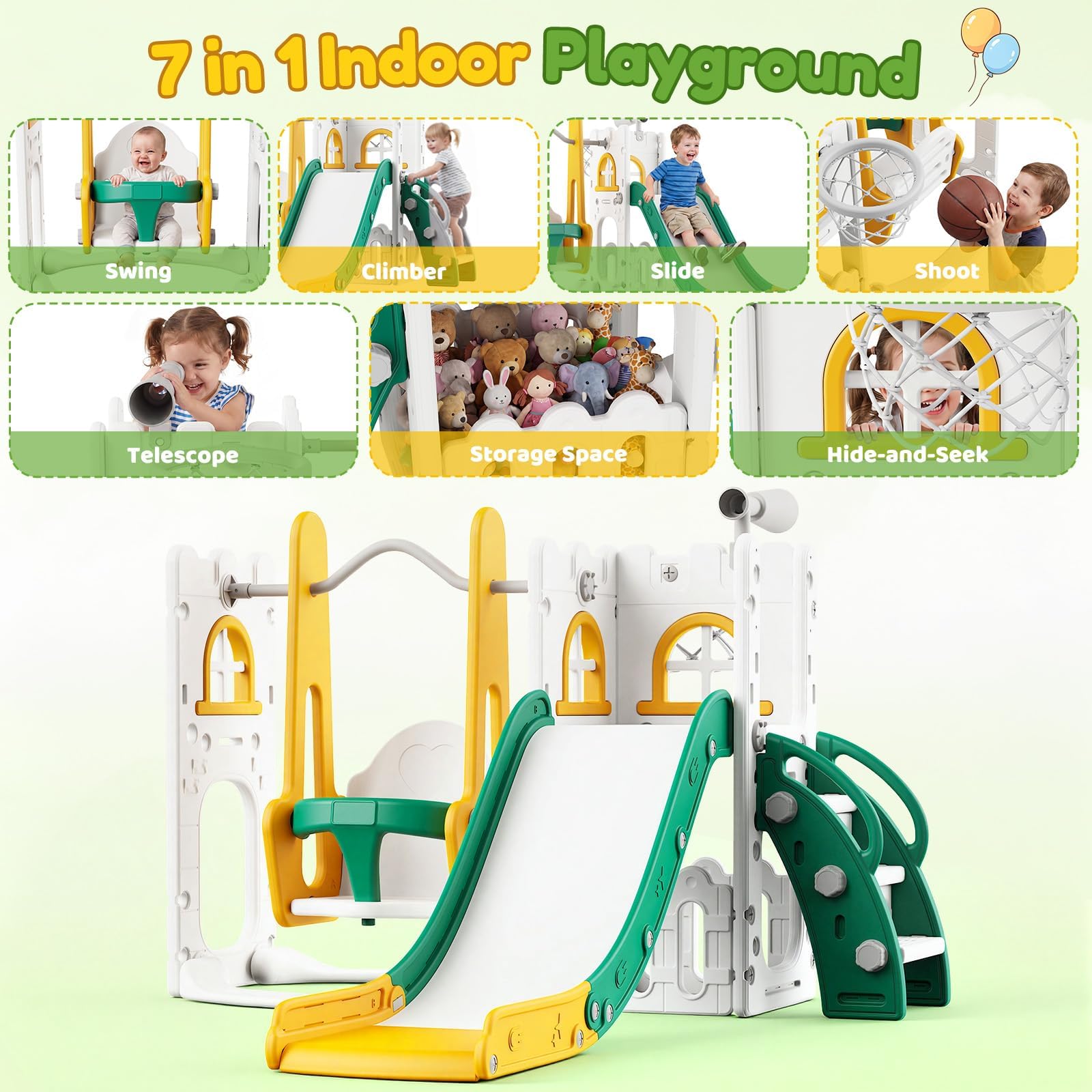 7 in 1 幼児用スライド＆スイングセット 室内・屋外用キ - Kids Outdoor Swing And Slide のレビューと価格