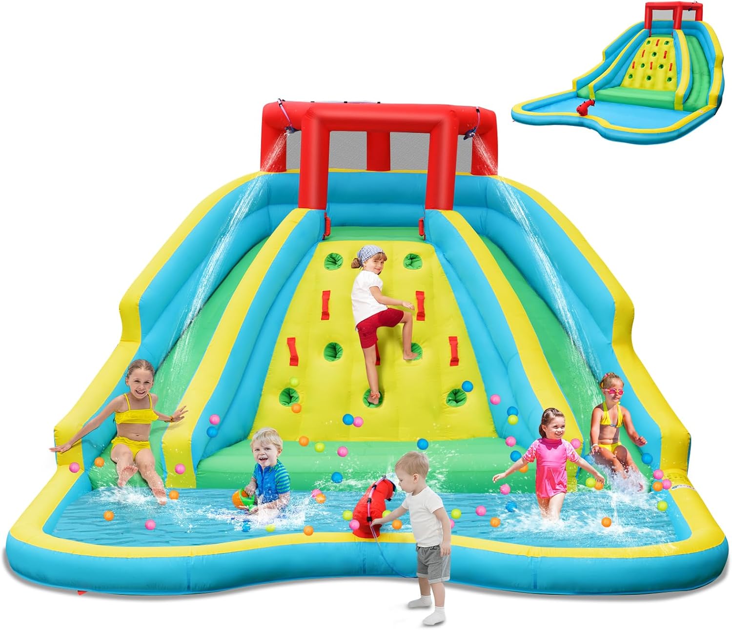 巨大な子供用インフレータブルウォータースライド、2つの長いス - Kids Outdoor Climbing のレビューと価格