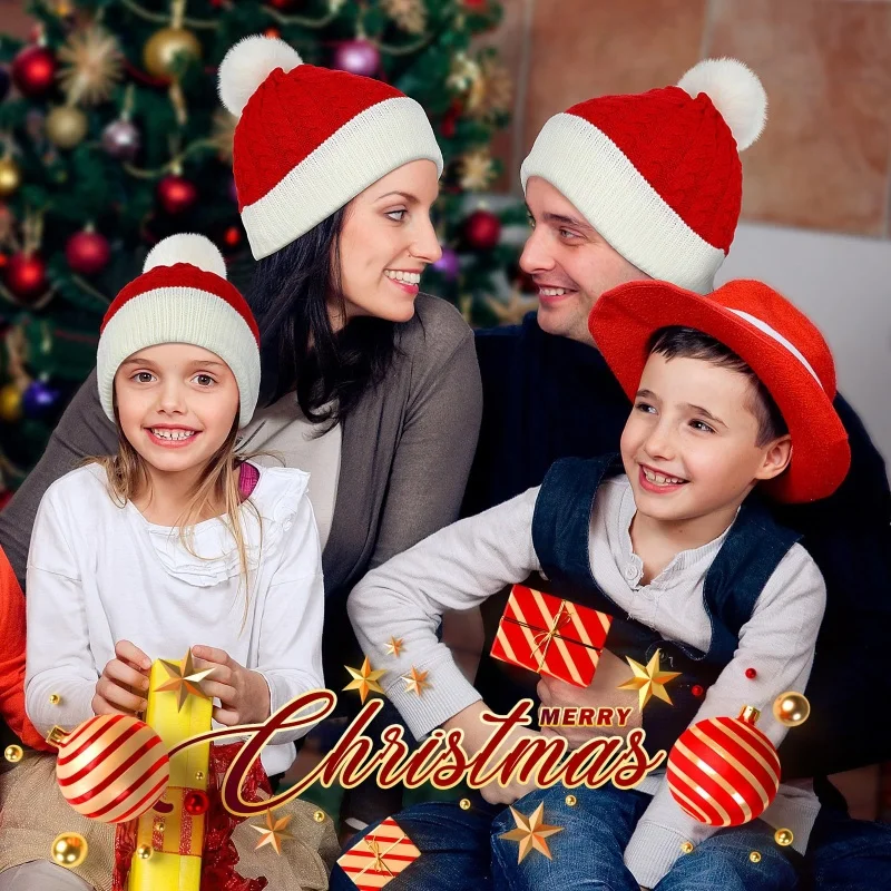 クリスマス、サンタ、新年の帽子、屋外用冬用暖かい手編みビーニ - Kids Outdoor Xmas Gifts のレビューと価格