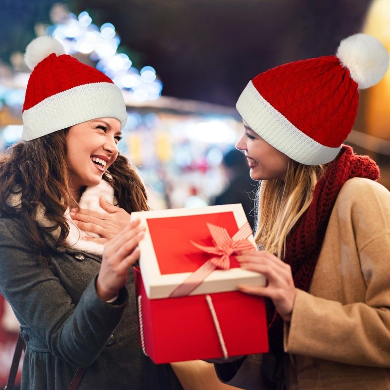 クリスマス、サンタ、新年の帽子、屋外用冬用暖かい手編みビーニ - Kids Outdoor Xmas Gifts のレビューと価格