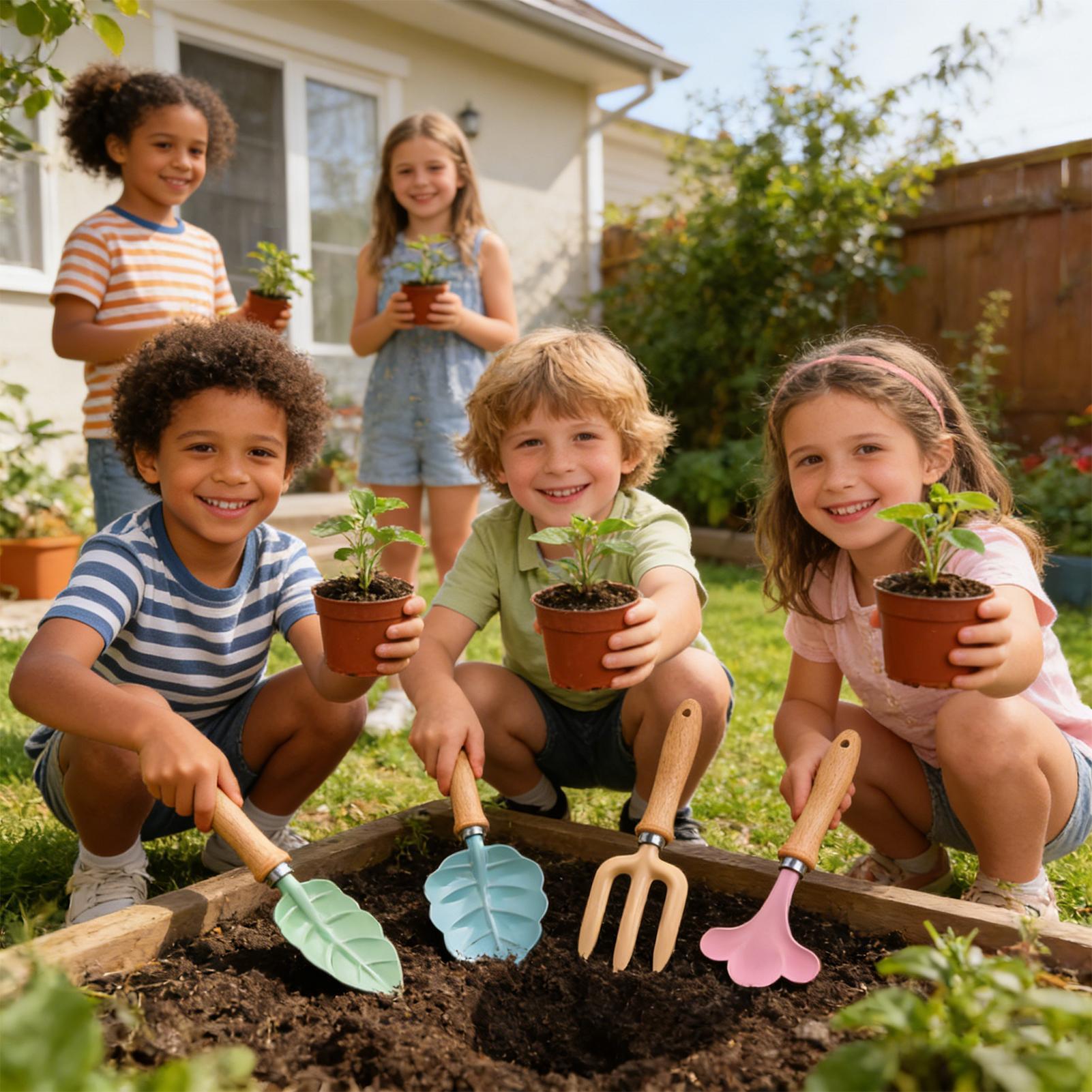 キッズガーデニングセット 4ピース 葉っぱ型 ポータブル掘削 - Kids Outdoor Playset のレビューと価格