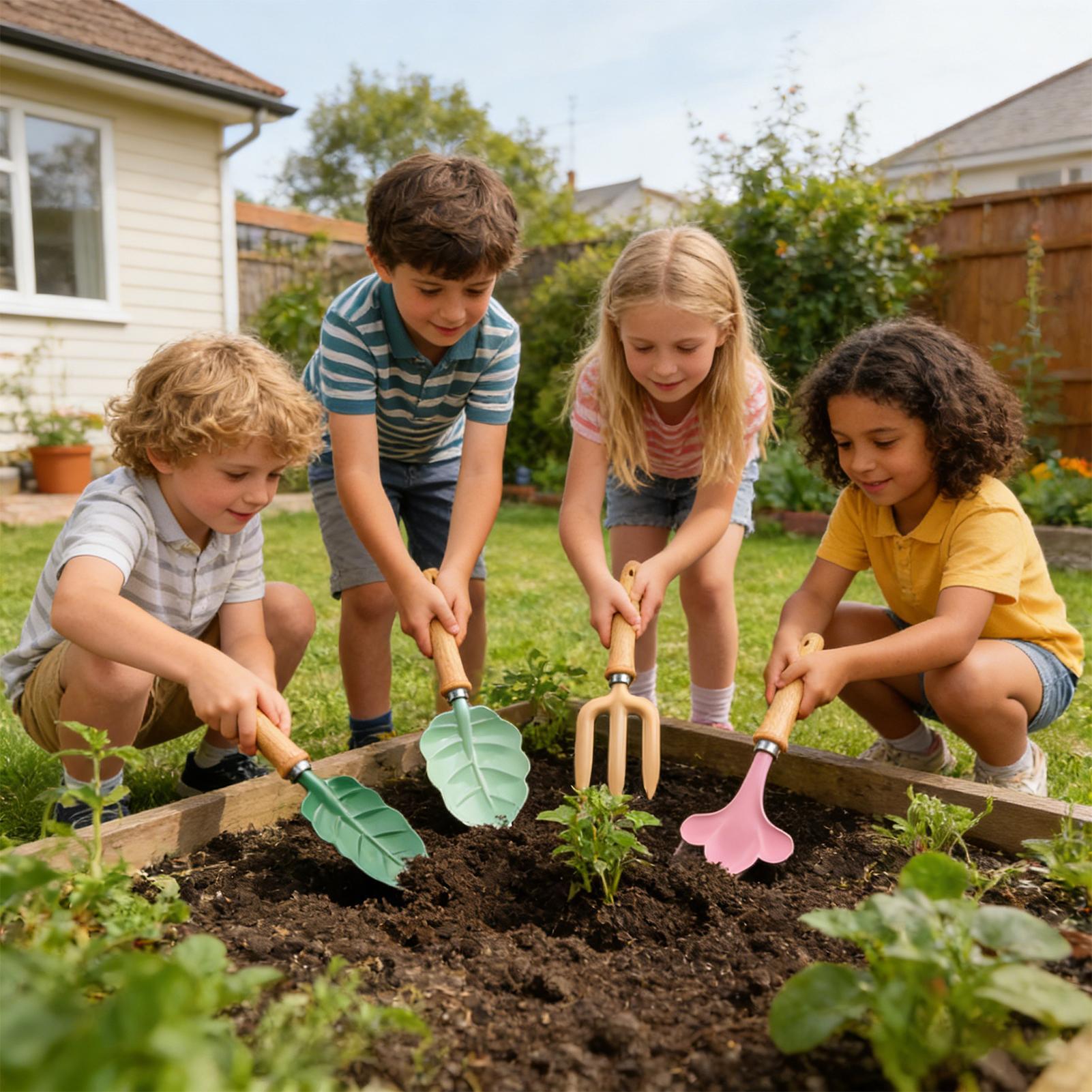 キッズガーデニングセット 4ピース 葉っぱ型 ポータブル掘削 - Kids Outdoor Playset のレビューと価格