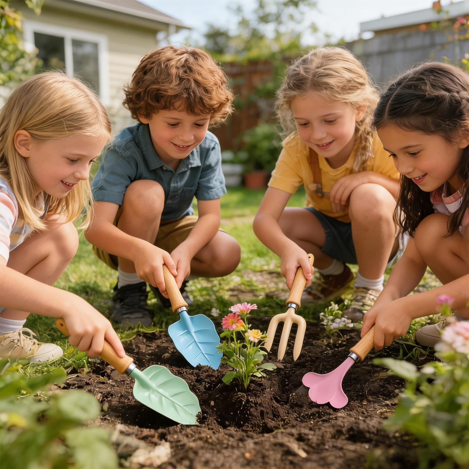 キッズガーデニングセット 4ピース 葉っぱ型 ポータブル掘削 - Kids Outdoor Playset のレビューと価格