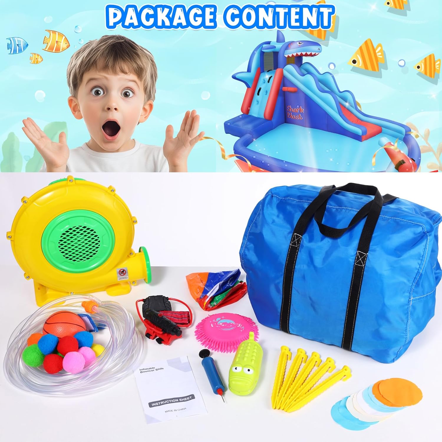 子供向けサメ型インフレータブルウォーターパーク：屋外用ブロウ - Kids Outdoor Climbing のレビューと価格
