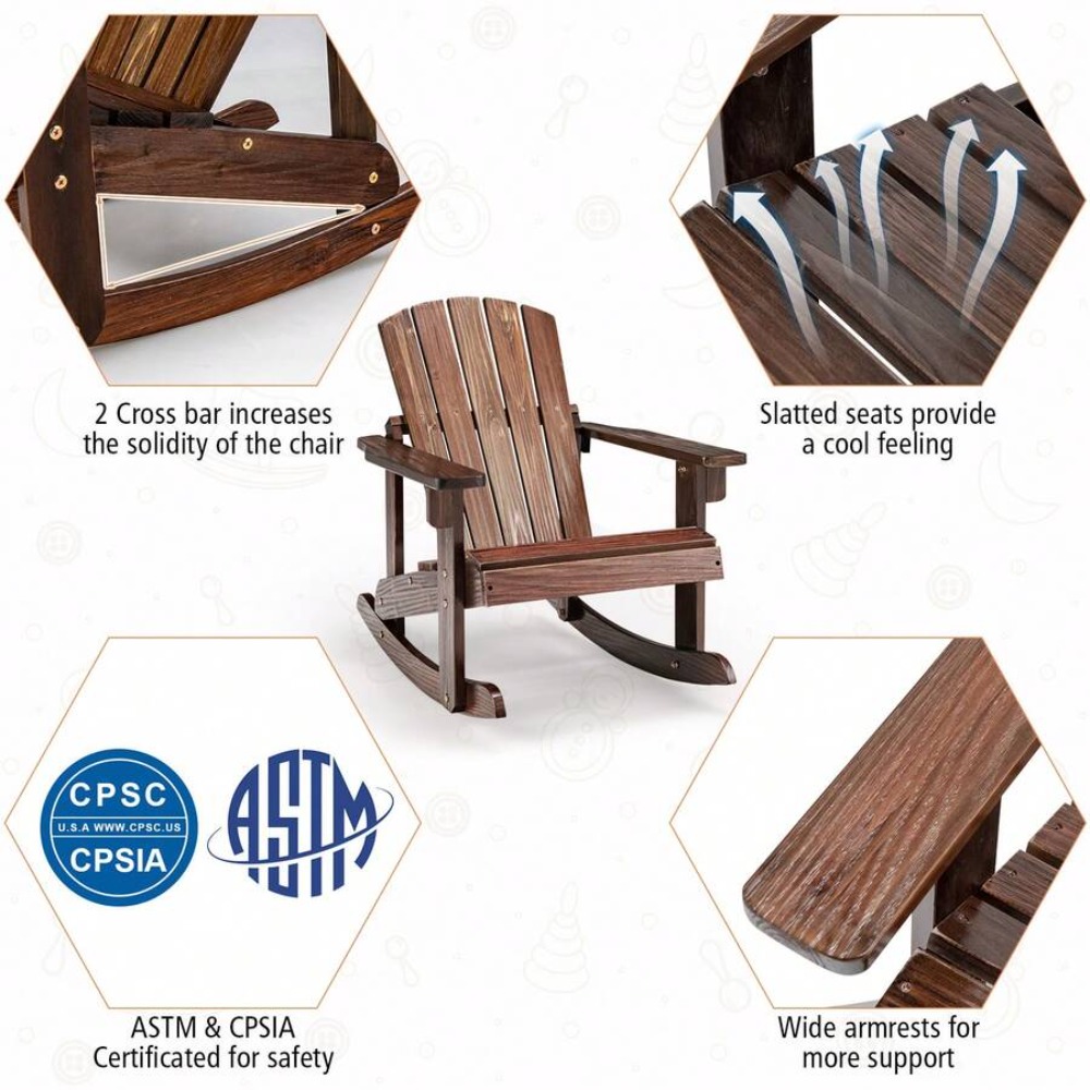屋外用木製キッズアディロンダックロッキングチェア、スラットシ - Kids Outdoor Adirondack Chair のレビューと価格