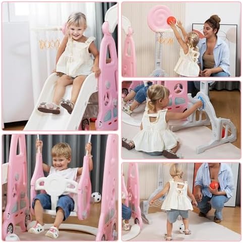 6 in 1幼児用滑り台とブランコプレイセット、1歳から8歳 - Kids Outdoor Swing And Slide のレビューと価格