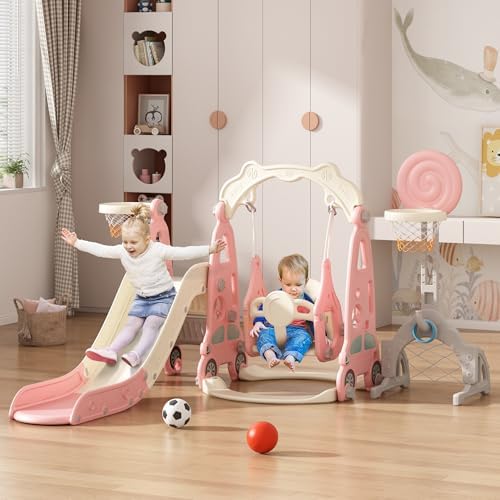 6 in 1幼児用滑り台とブランコプレイセット、1歳から8歳 - Kids Outdoor Swing And Slide のレビューと価格
