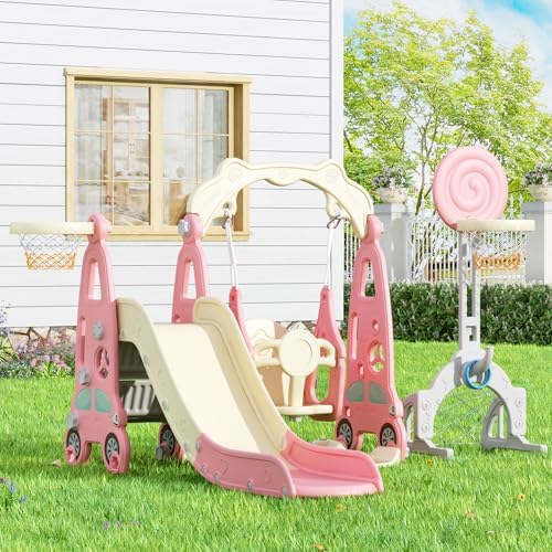 6 in 1幼児用滑り台とブランコプレイセット、1歳から8歳 - Kids Outdoor Swing And Slide のレビューと価格