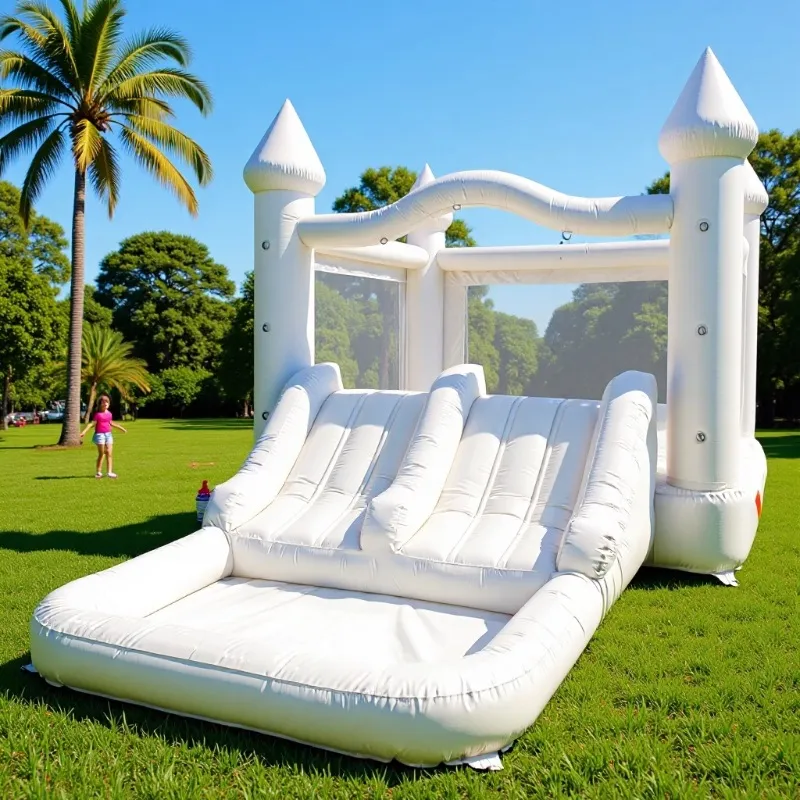 巨大な白いインフレータブルバウンスハウス、子供用スライド付き - Kids Outdoor Jump House のレビューと価格