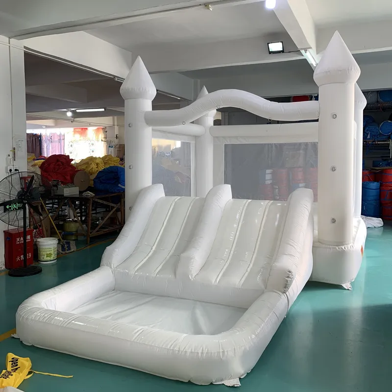 巨大な白いインフレータブルバウンスハウス、子供用スライド付き - Kids Outdoor Jump House のレビューと価格
