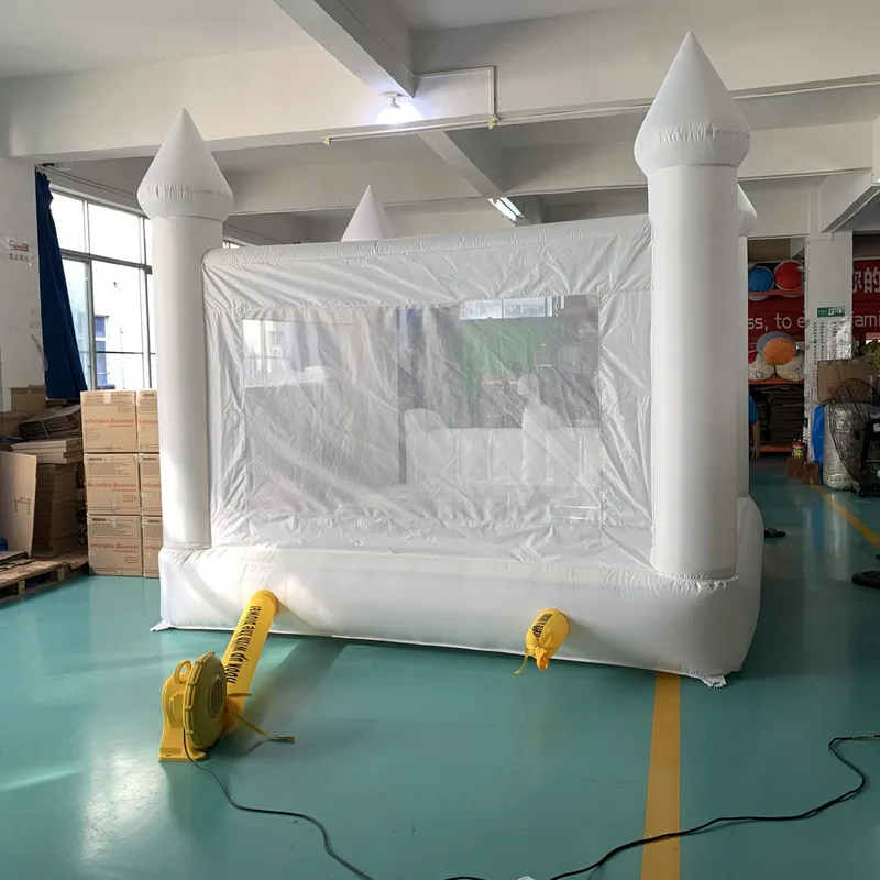 巨大な白いインフレータブルバウンスハウス、子供用スライド付き - Kids Outdoor Jump House のレビューと価格
