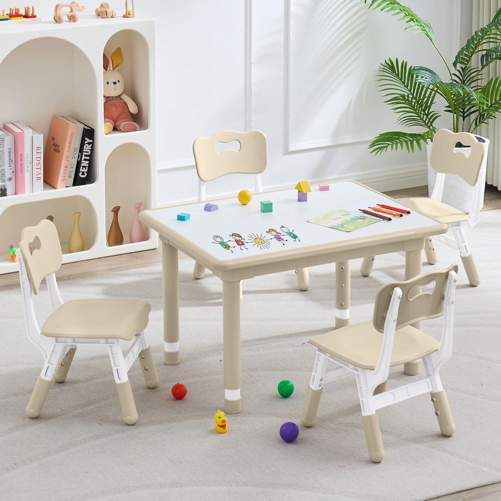 キッズテーブルと椅子4脚セット、高さ調節可能（17.7インチ - Kids Outdoor Table And Chairs のレビューと価格