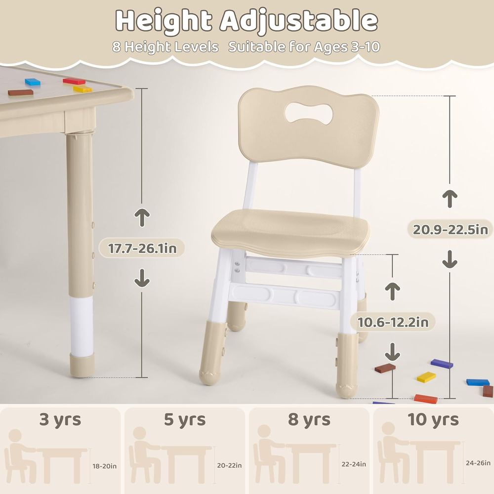 キッズテーブルと椅子4脚セット、高さ調節可能（17.7インチ - Kids Outdoor Table And Chairs のレビューと価格