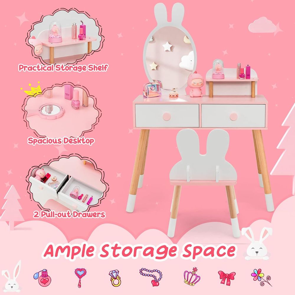 キッズバニティセット、女の子用バニティセット（鏡とスツール付 - Kids Outdoor Table And Chairs のレビューと価格